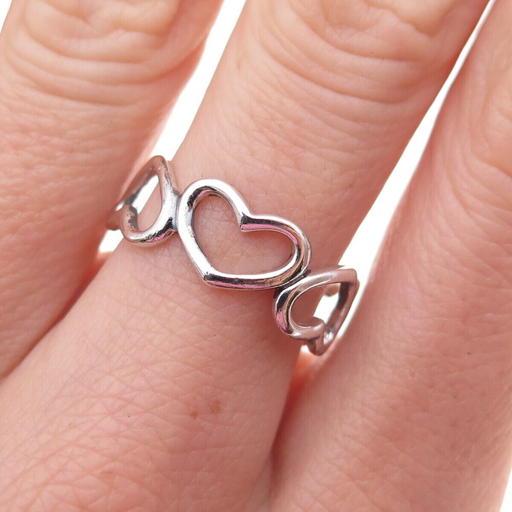 925 Sterling Silver Vintage Open Heart All Around Band Ring Size 8
